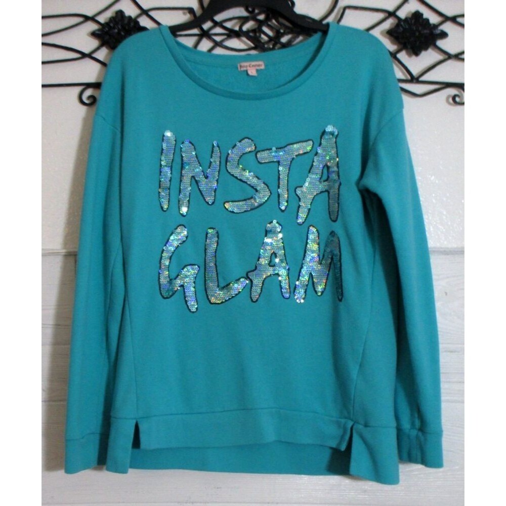 Juicy Couture Women's Knit Top Size L Long Sleeve Teal Round Neck